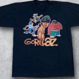 Gorillaz Graphic Band T-Shirt Cartoon Characters Logo Tee Unisex Black